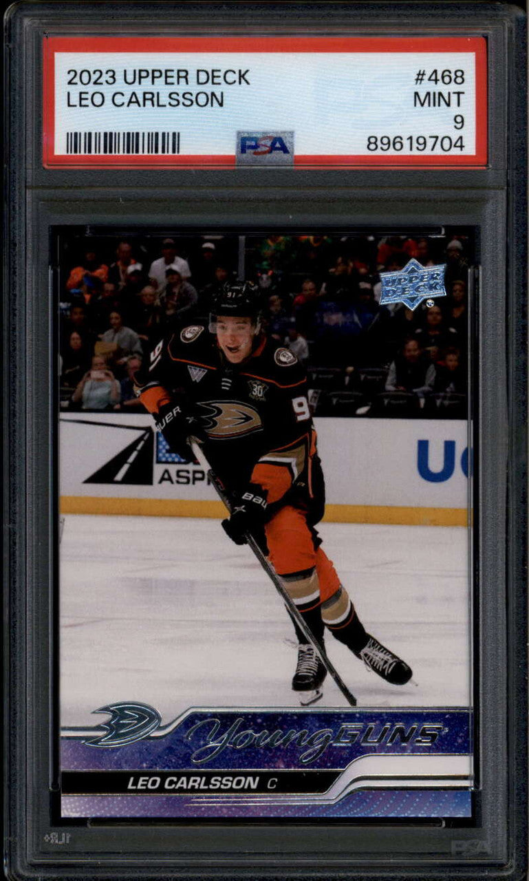 SOLD 185928 2023-24 Upper Deck 468 Leo Carlsson Rookie RC YG Young Guns PSA 9 MINT