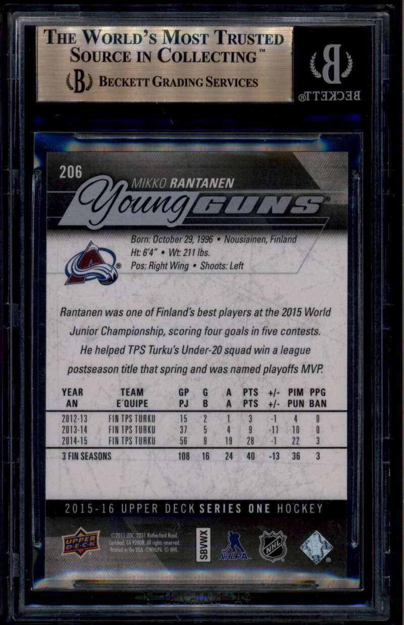 2015-16 Upper Deck 206 Mikko Rantanen Rookie RC YG Young Guns BGS 9.5 GEM MINT