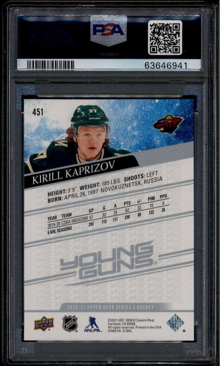 SOLD 185932 2020-21 Upper Deck 451 Kirill Kaprizov Rookie RC YG Young Guns PSA 9 MINT