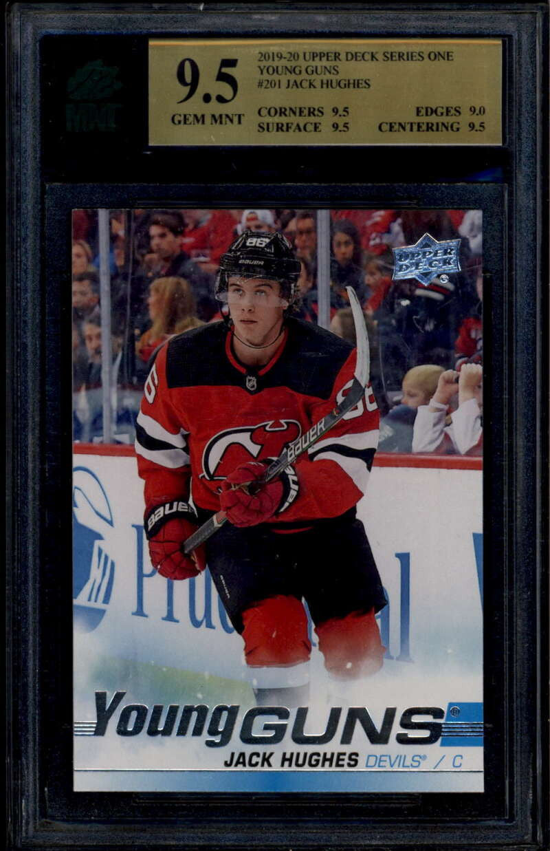 SOLD 185934 2019-20 Upper Deck 201 Jack Hughes Rookie RC YG Young Guns MNT 9.5 GEM MINT