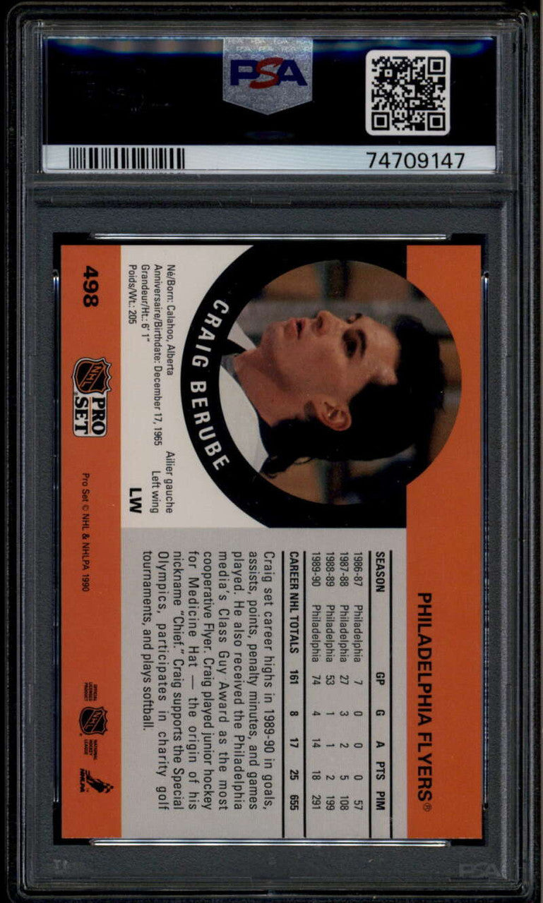 SOLD 185937 1990-91 Pro Set 498 Craig Berube Rookie RC PSA 10 GEM MT