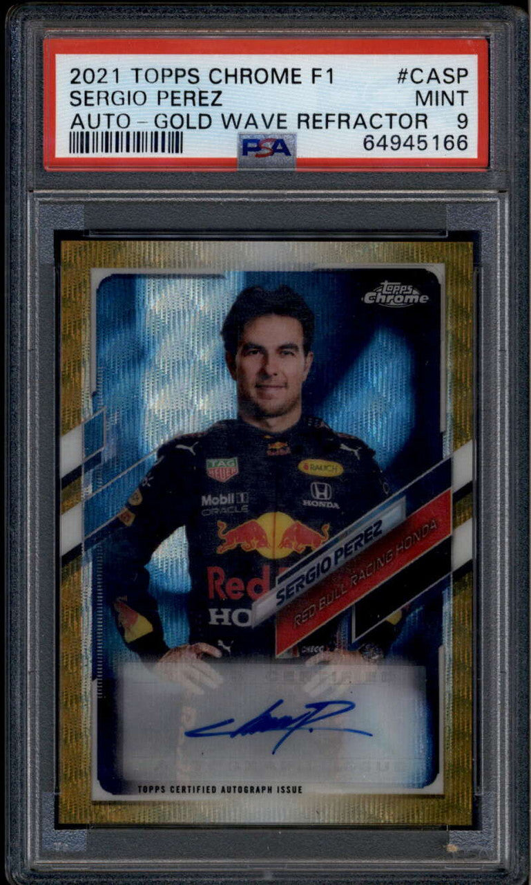 SOLD 185953 2021 Topps Chrome f1 Autographs Gold Wave Refractor Sergio Perez Auto /50 PSA 9