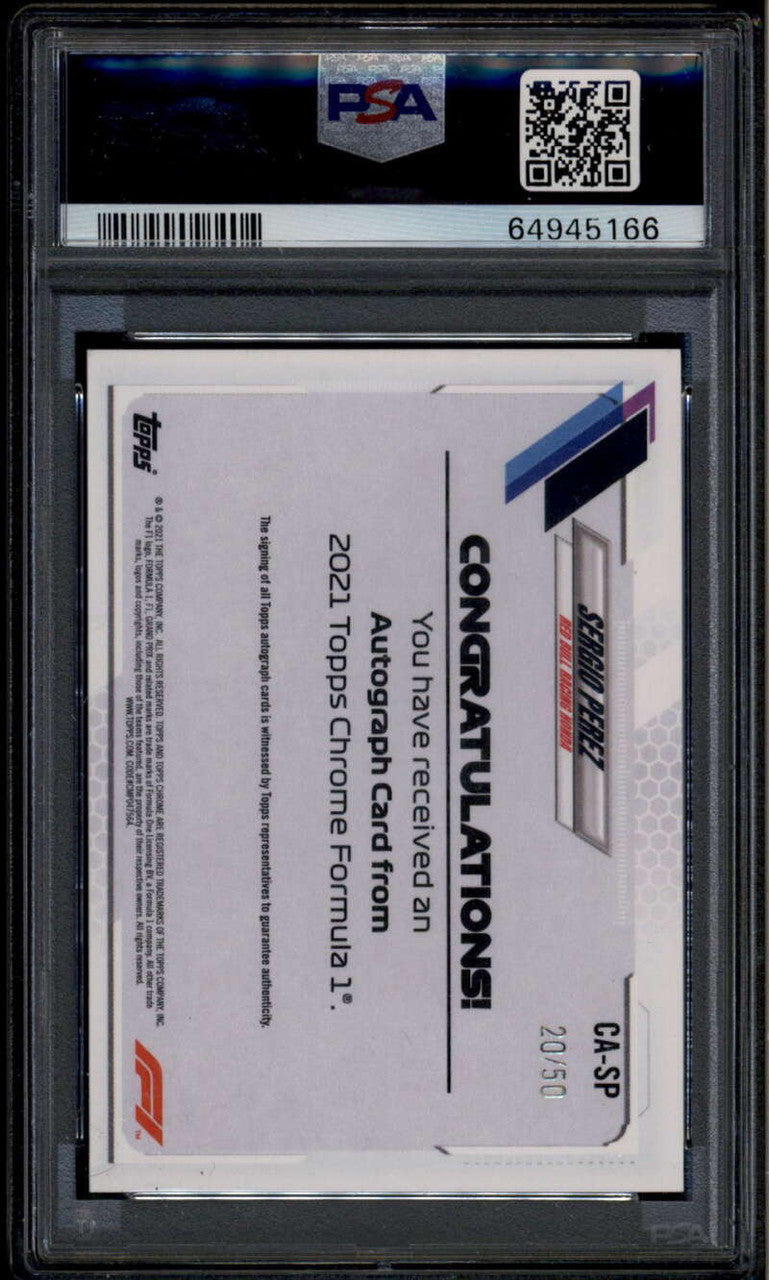 SOLD 185953 2021 Topps Chrome f1 Autographs Gold Wave Refractor Sergio Perez Auto /50 PSA 9