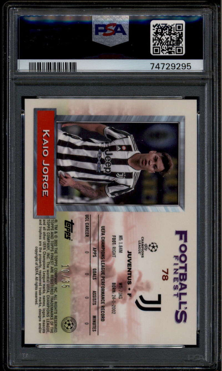 2021-22 Finest Flashbacks UEFA CL Prism Refractor 78 Kaio Jorge RC 10/35 PSA 10