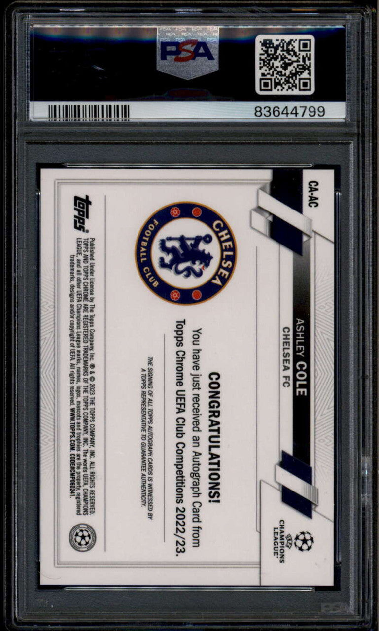 SOLD 185958 2022-23 Topps Chrome UEFA Club Aqua Lava Refractor CAAC Ashley Cole Auto PSA 9