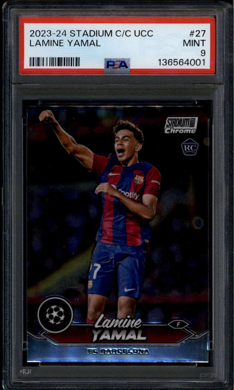 SOLD 185960 2023-24 Stadium Club Chrome UEFA CL 27 Lamine Yamal Rookie RC PSA 9 MINT