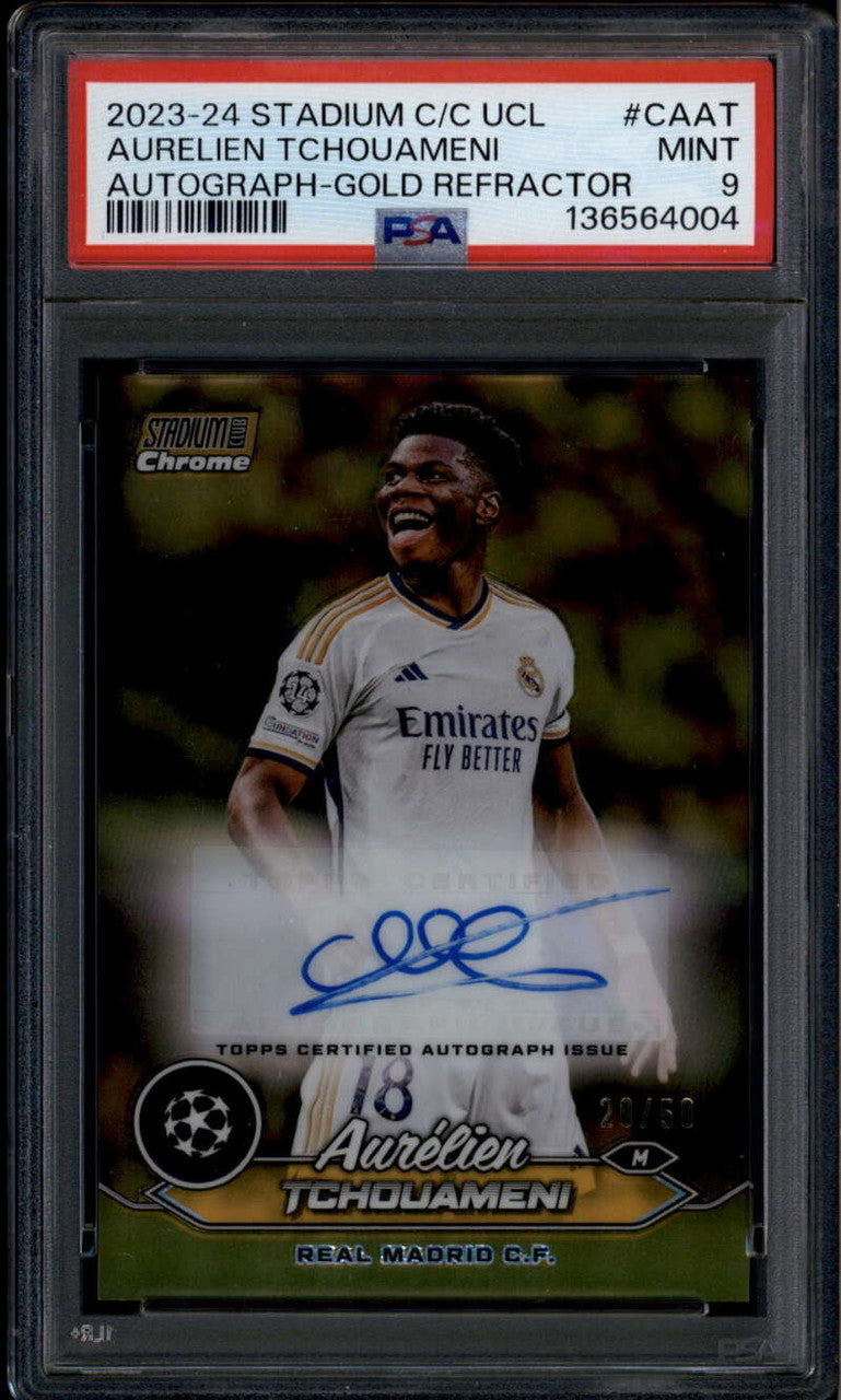 2023-24 Stadium Club Chrome Gold Refractor Aurelien Tchouameni Auto 20/50 PSA 9