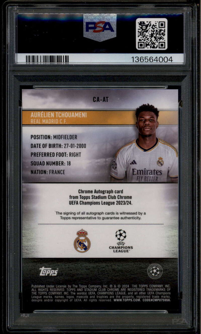 2023-24 Stadium Club Chrome Gold Refractor Aurelien Tchouameni Auto 20/50 PSA 9