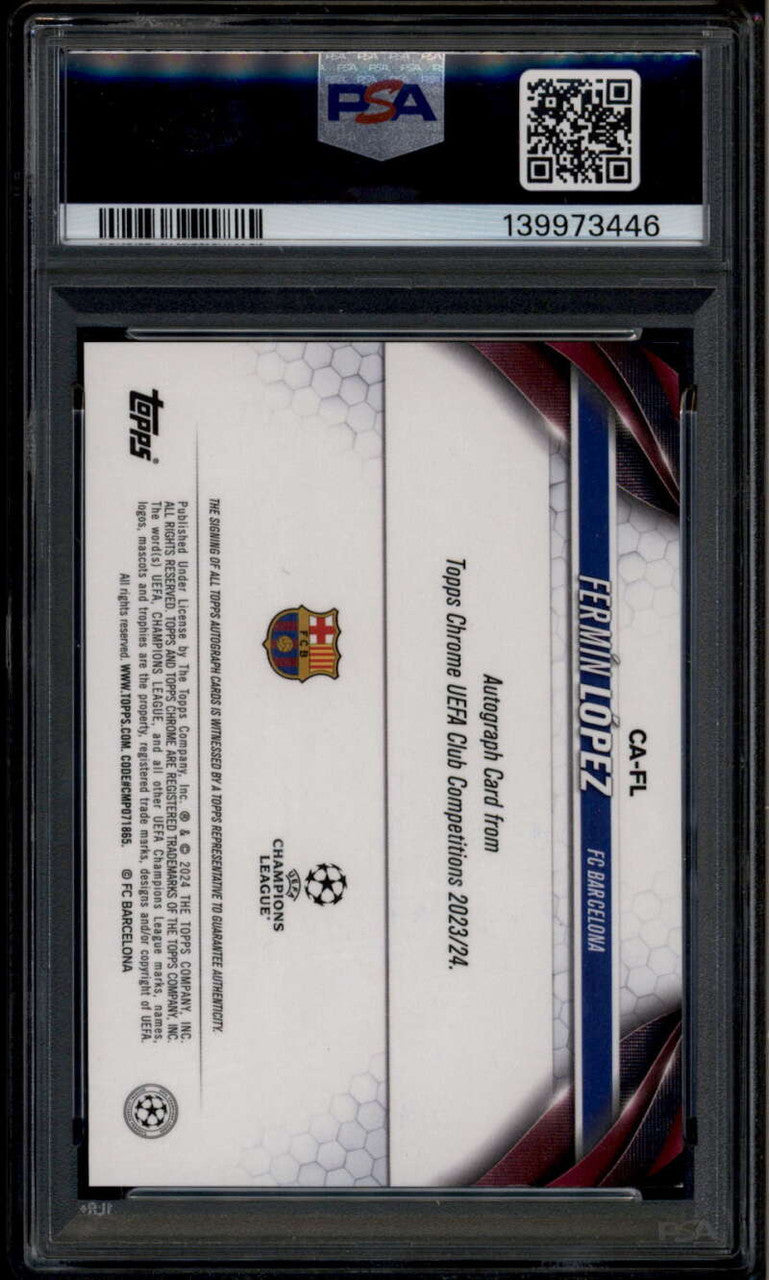 SOLD 185966 2023-24 Topps Chrome UEFA Autographs Fermin Lopez Rookie RC Auto PSA 8 NM-MT