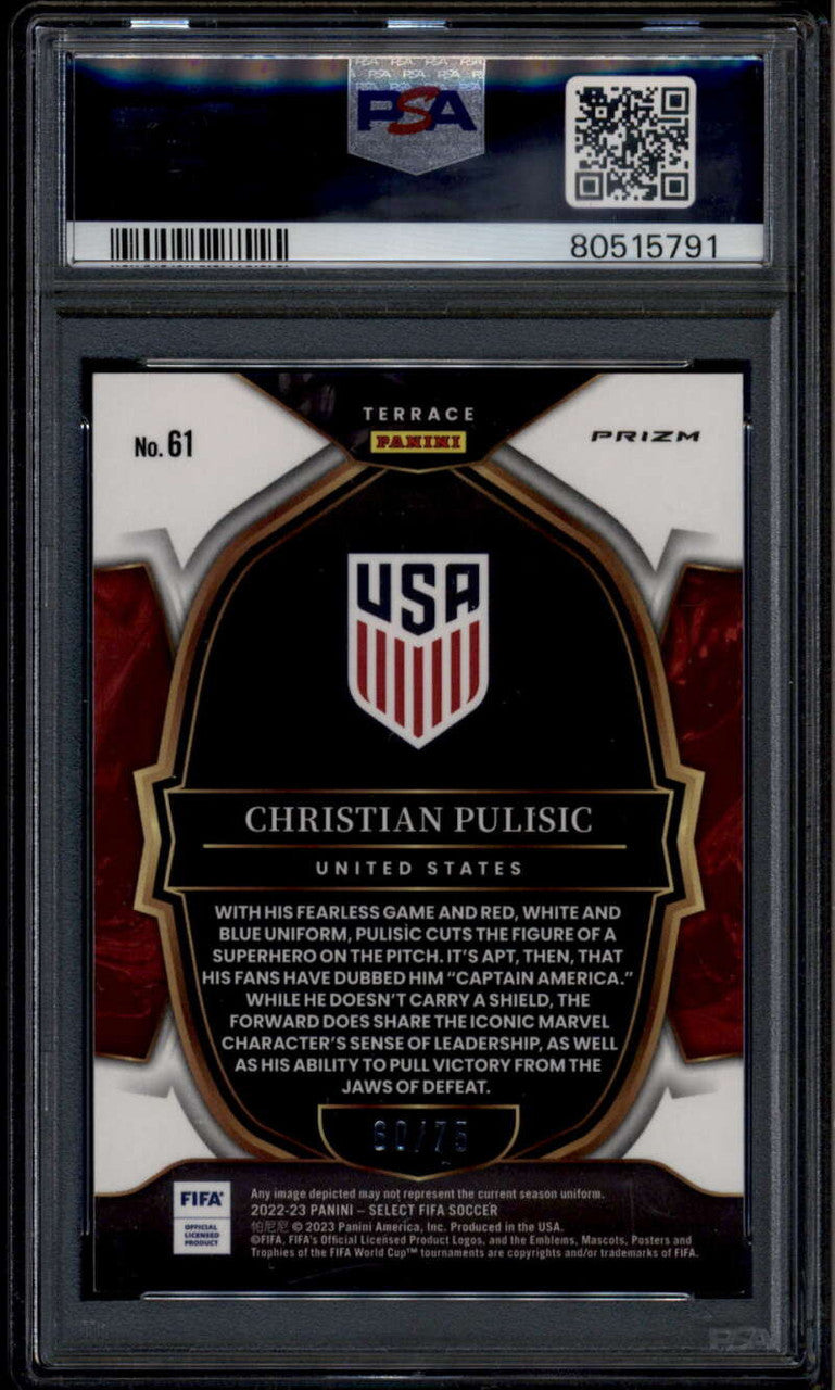 2022-23 Select FIFA Purple Refractor 61 Christian Pulisic 60/75 PSA 10 GEM MT