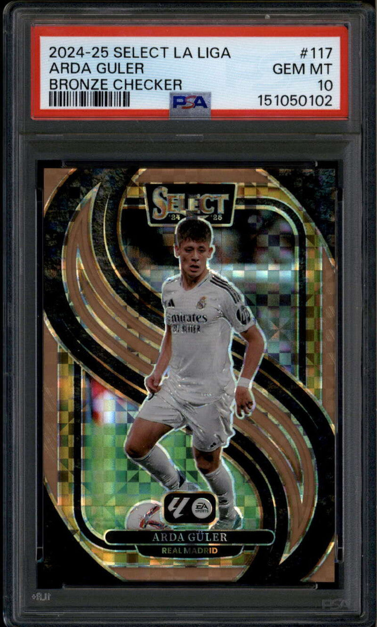 SOLD 185969 2024-25 Select La Liga Bronze Checker Refractor 117 Arda Guler 4/59 PSA 10 GEM