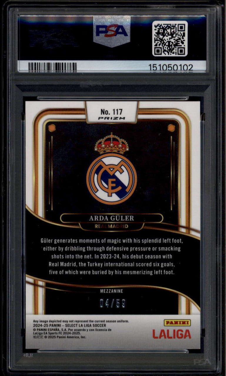 SOLD 185969 2024-25 Select La Liga Bronze Checker Refractor 117 Arda Guler 4/59 PSA 10 GEM