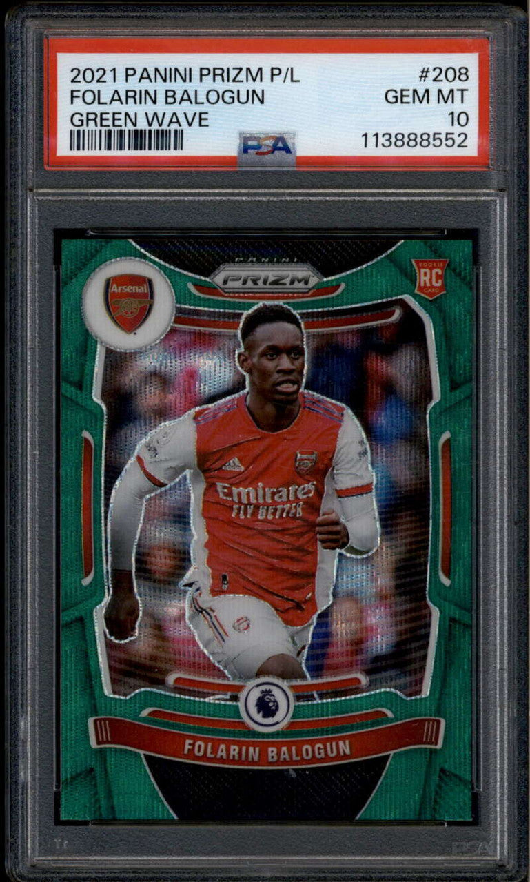 2021-22 Panini Prizm EPL Prizms Green Wave 208 Folarin Balogun Rookie RC PSA 10
