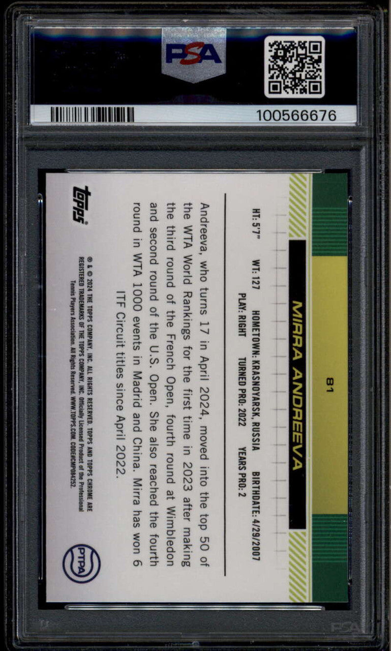 SOLD 185979 2024 Topps Chrome 81 Mirra Andreeva Rookie RC PSA 10 GEM MT