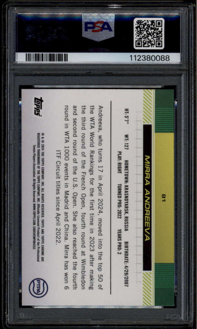 SOLD 185982 2024 Topps Chrome Prism Refractor 81 Mirra Andreeva Rookie RC PSA 10 GEM MT