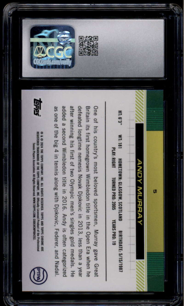 SOLD 185984 2024 Topps Chrome Sapphire Edition Red Refractor 5 Andy Murray 3/5 CGC 10 GEM