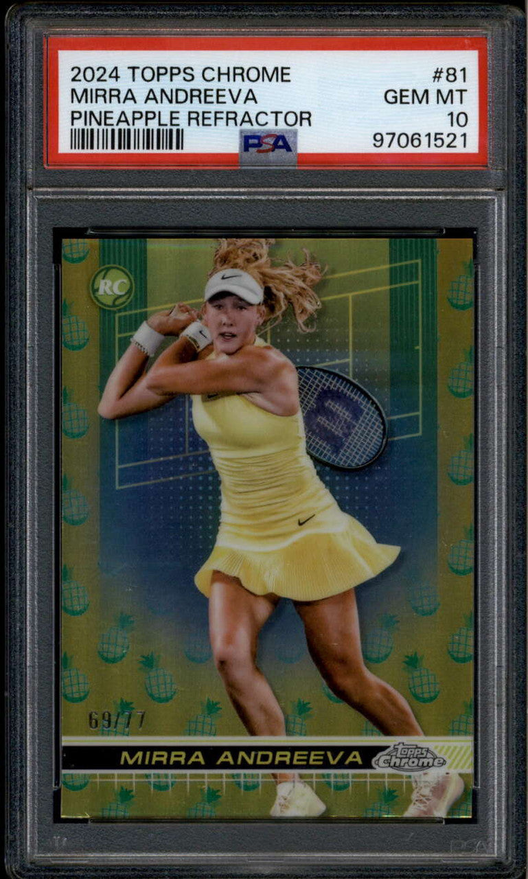 SOLD 185987 2024 Topps Chrome Pineapple Refractor 81 Mirra Andreeva Rookie RC 69/77 PSA 10