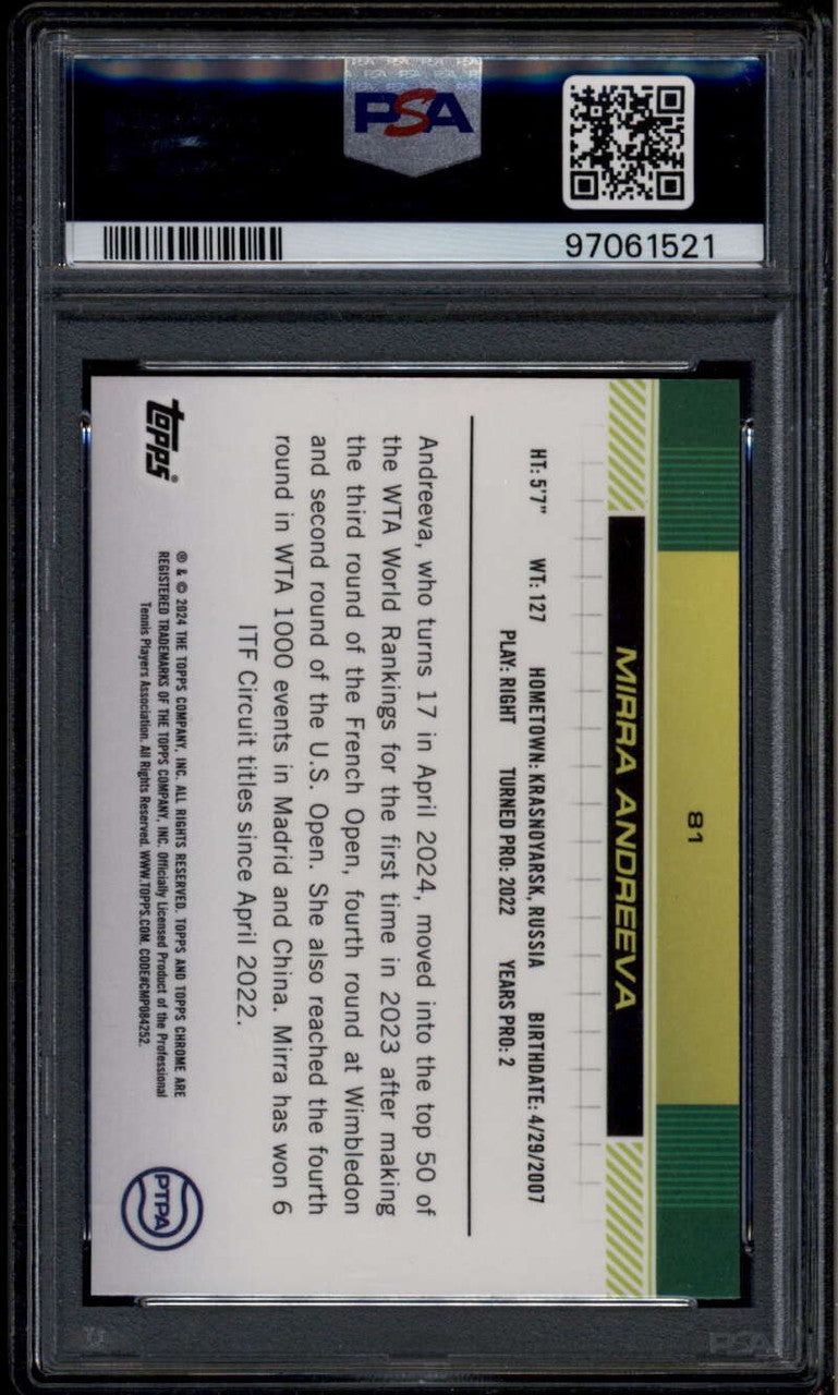 SOLD 185987 2024 Topps Chrome Pineapple Refractor 81 Mirra Andreeva Rookie RC 69/77 PSA 10