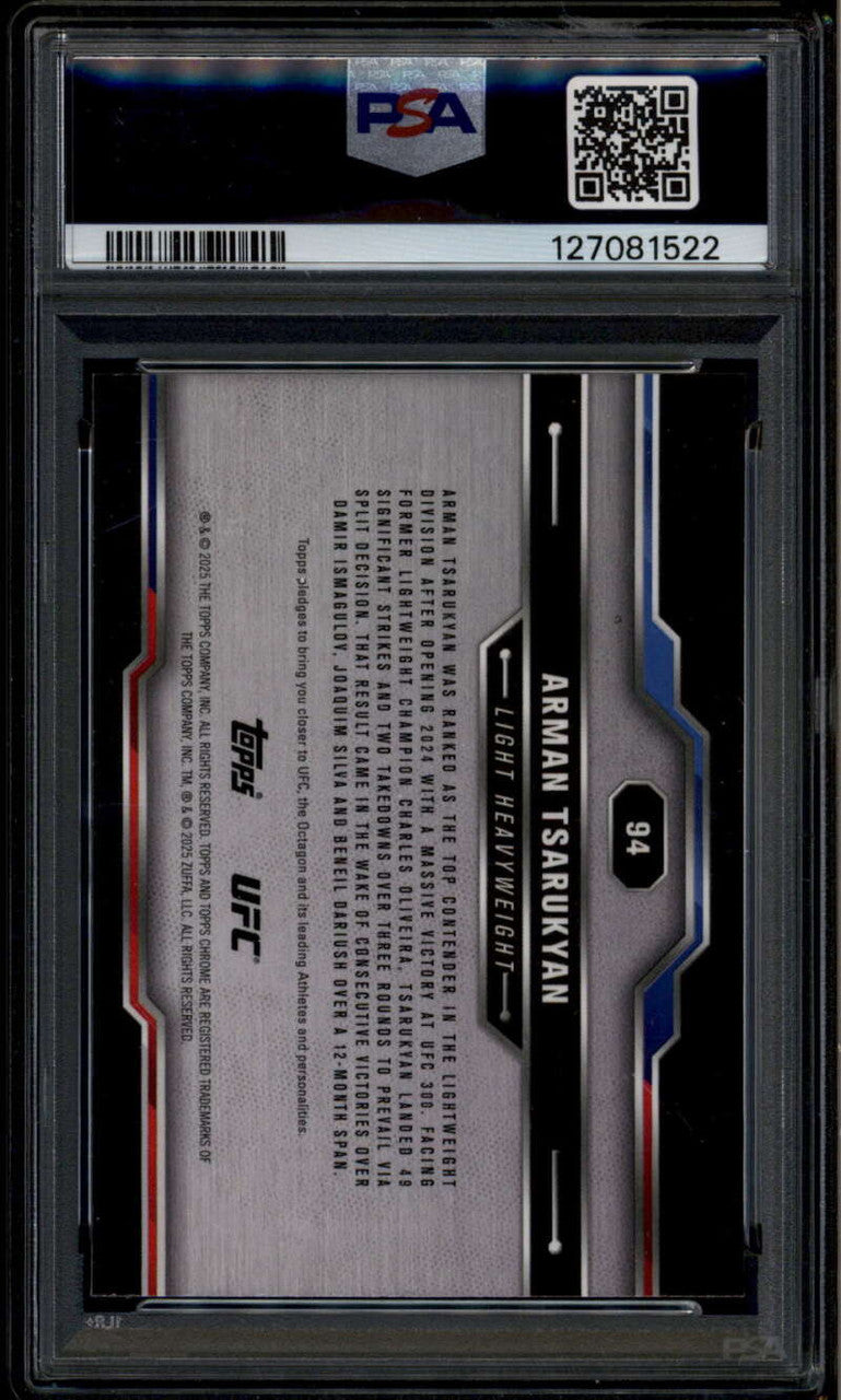 SOLD 185989 2025 Topps Chrome UFC Blue Refractor 94 Arman Tsarukyan 20/150 PSA 9 MINT