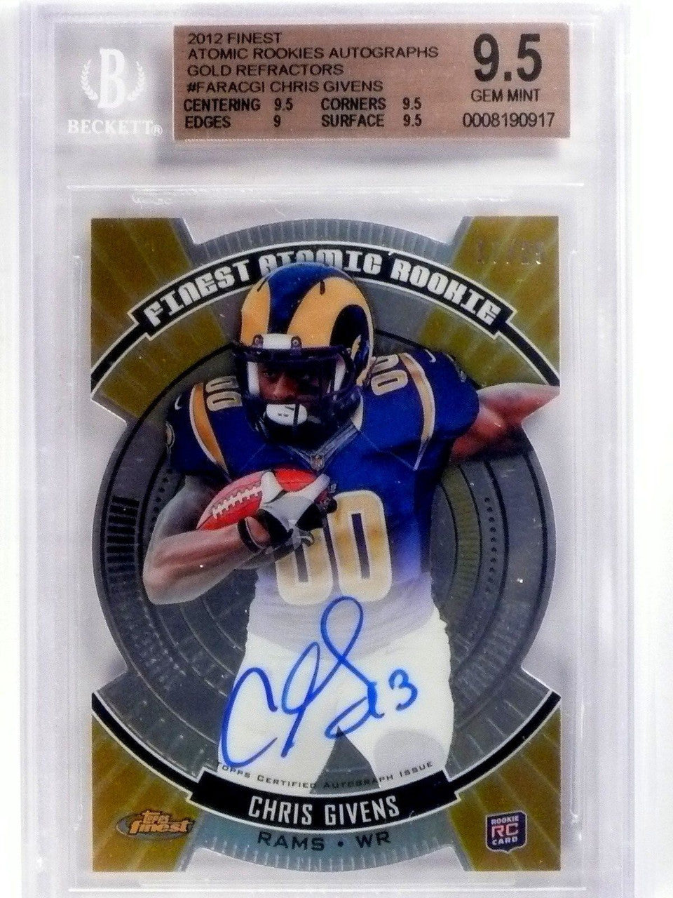 DELETE 4367 2012 Topps Finest Atomic Gold Refractor Chris Givens autograph /25 BGS 9.5