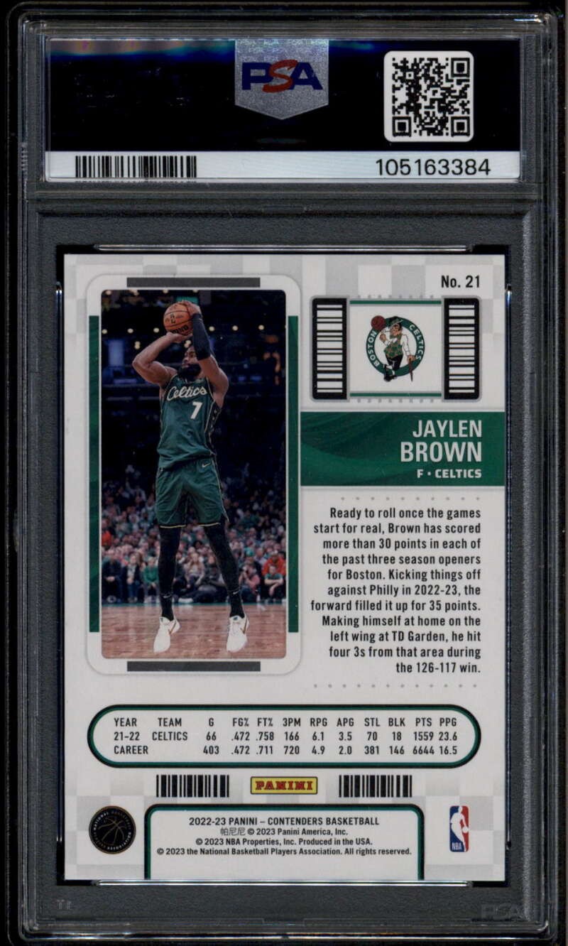 2022-23 Panini Contenders Opening Night Ticket FOTL 21 Jaylen Brown 25/25 PSA 9