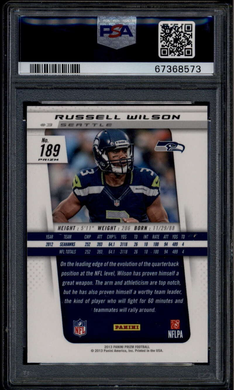 2013 Panini Prizm Prizms Light Blue Pulsar Refractor 189 Russell Wilson PSA 10