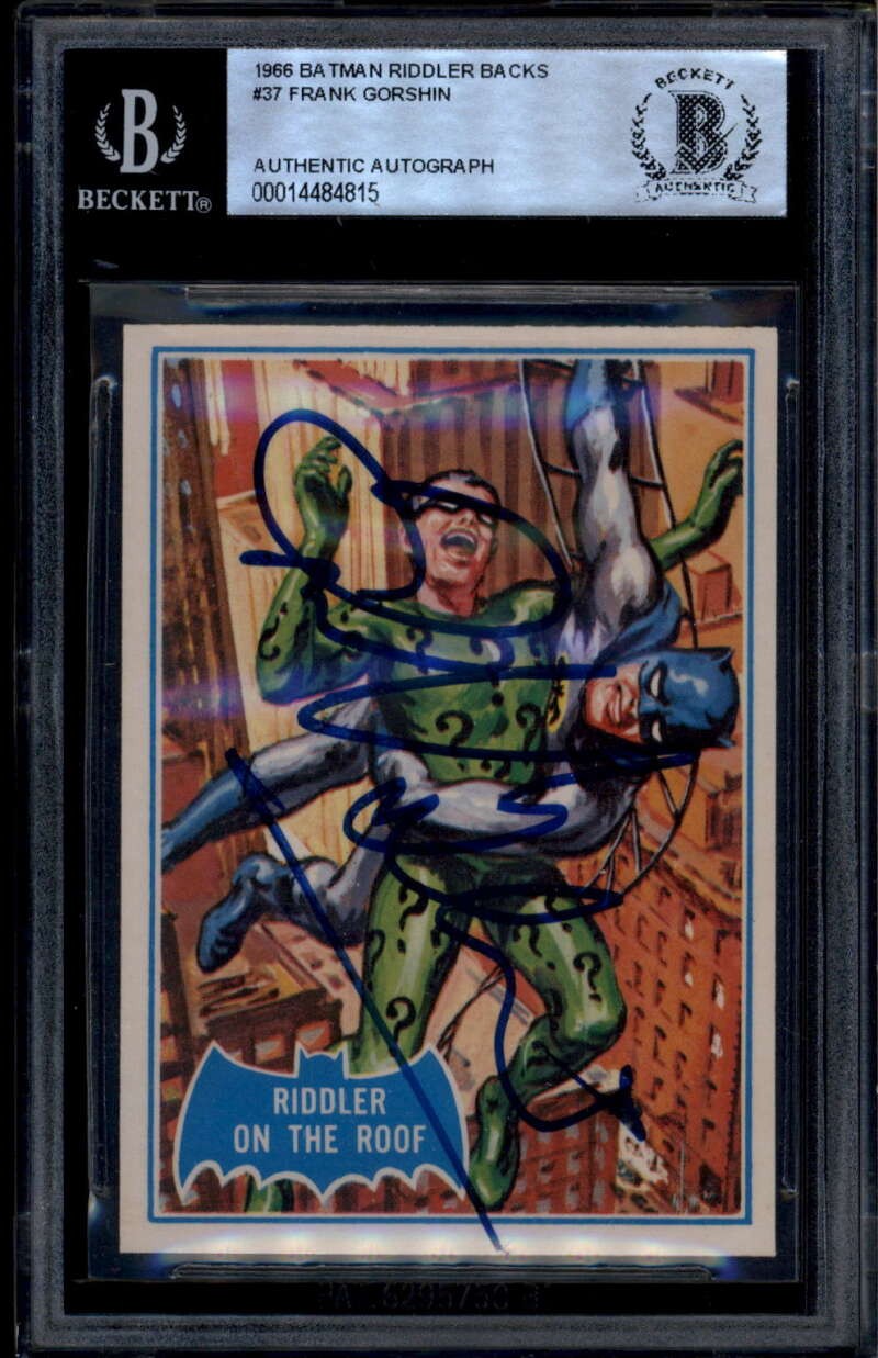 1989 Topps Batman Deluxe Reissue Blue Bat Riddler on Roof Frank Gorshin BAS Auto