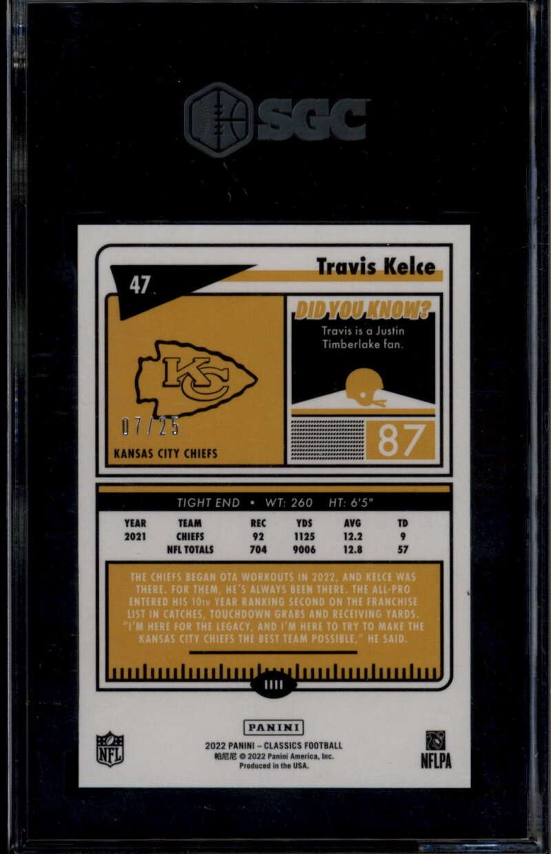 2022 Classics Premium Edition Timeless Tributes Green 47 Travis Kelce /25 SGC 10