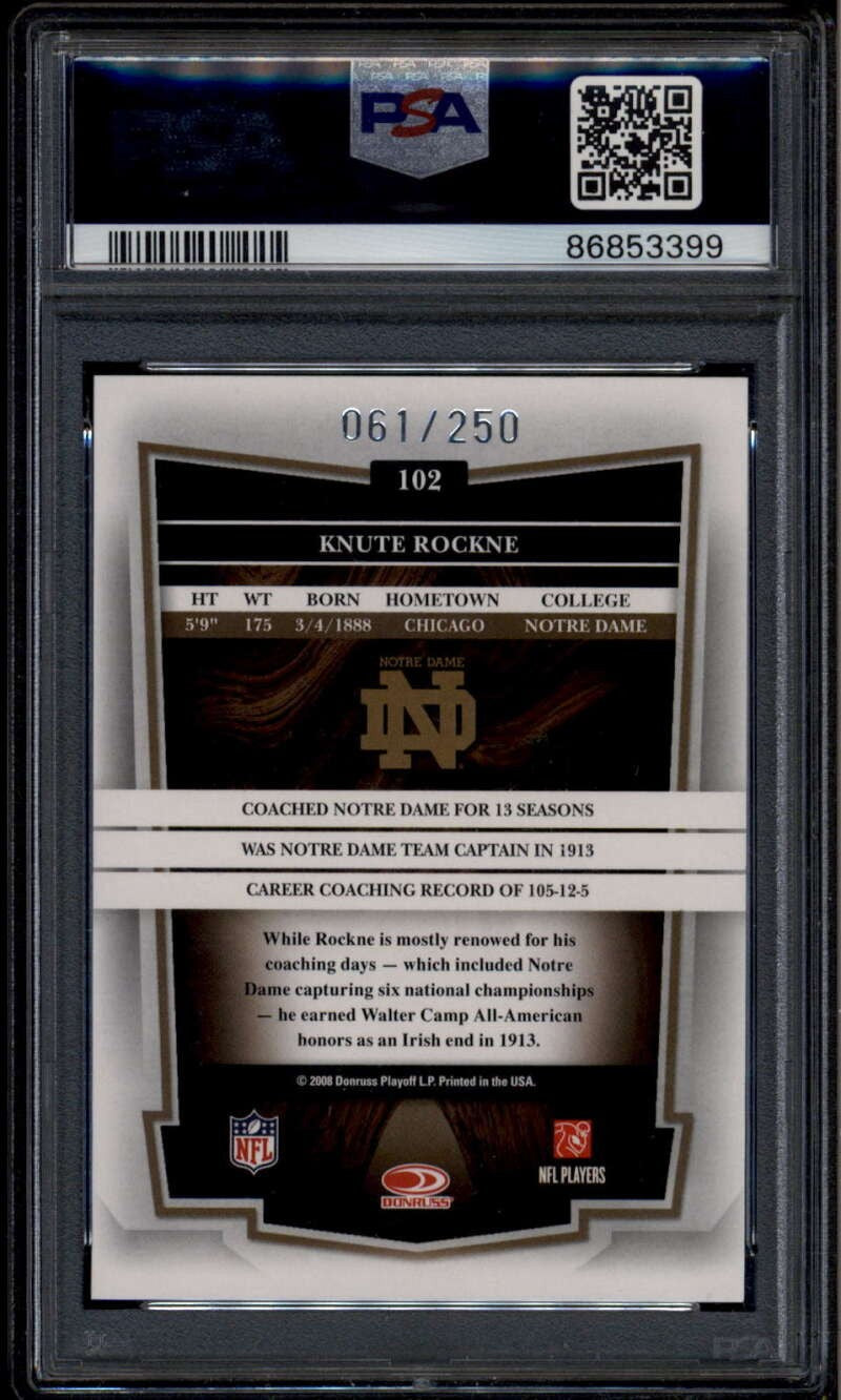 2008 Donruss Classics Timeless Tributes Bronze 102 Knute Rockne 61/250 PSA 10