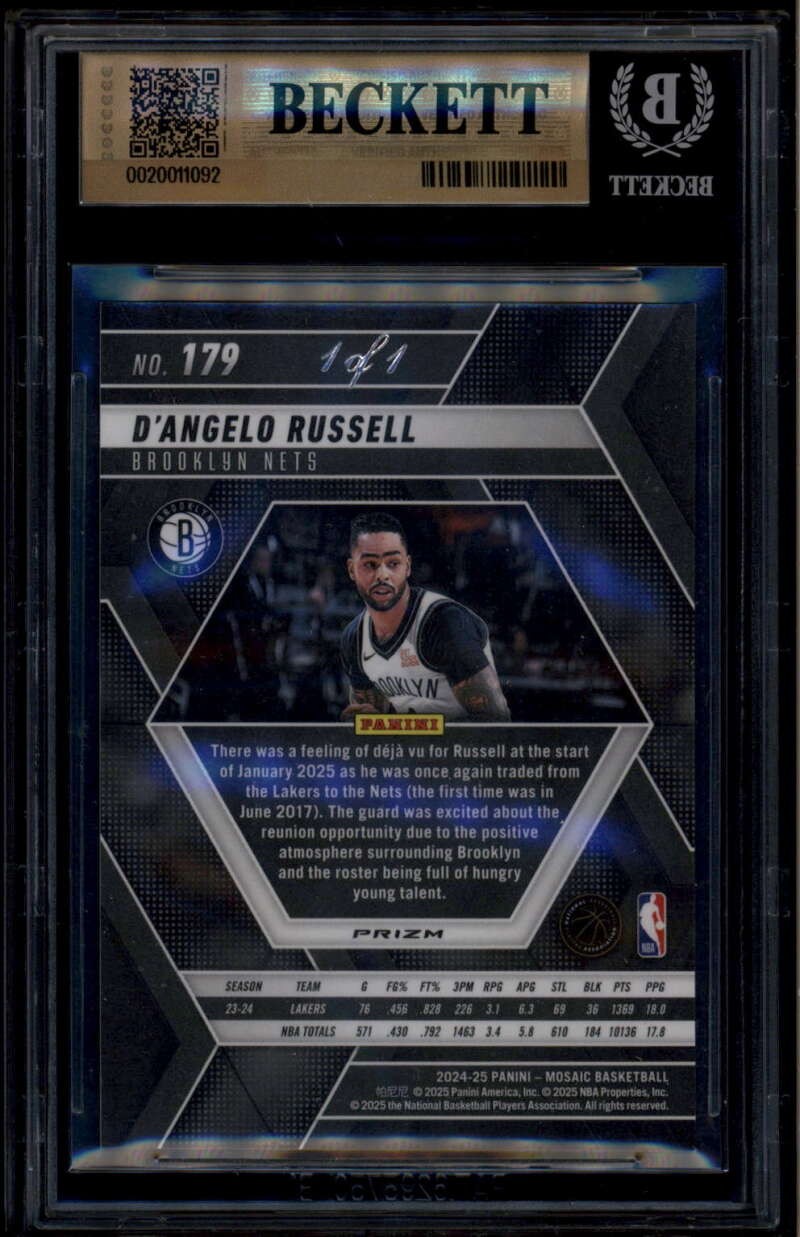 2024-25 Panini Mosaic International Black 179 D'Angelo Russell 1/1 BGS 9.5 GEM