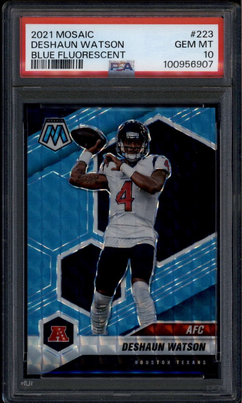 2021 Panini Mosaic Blue Fluorescent 223 Deshaun Watson AFC 2/15 PSA 10 GEM MT