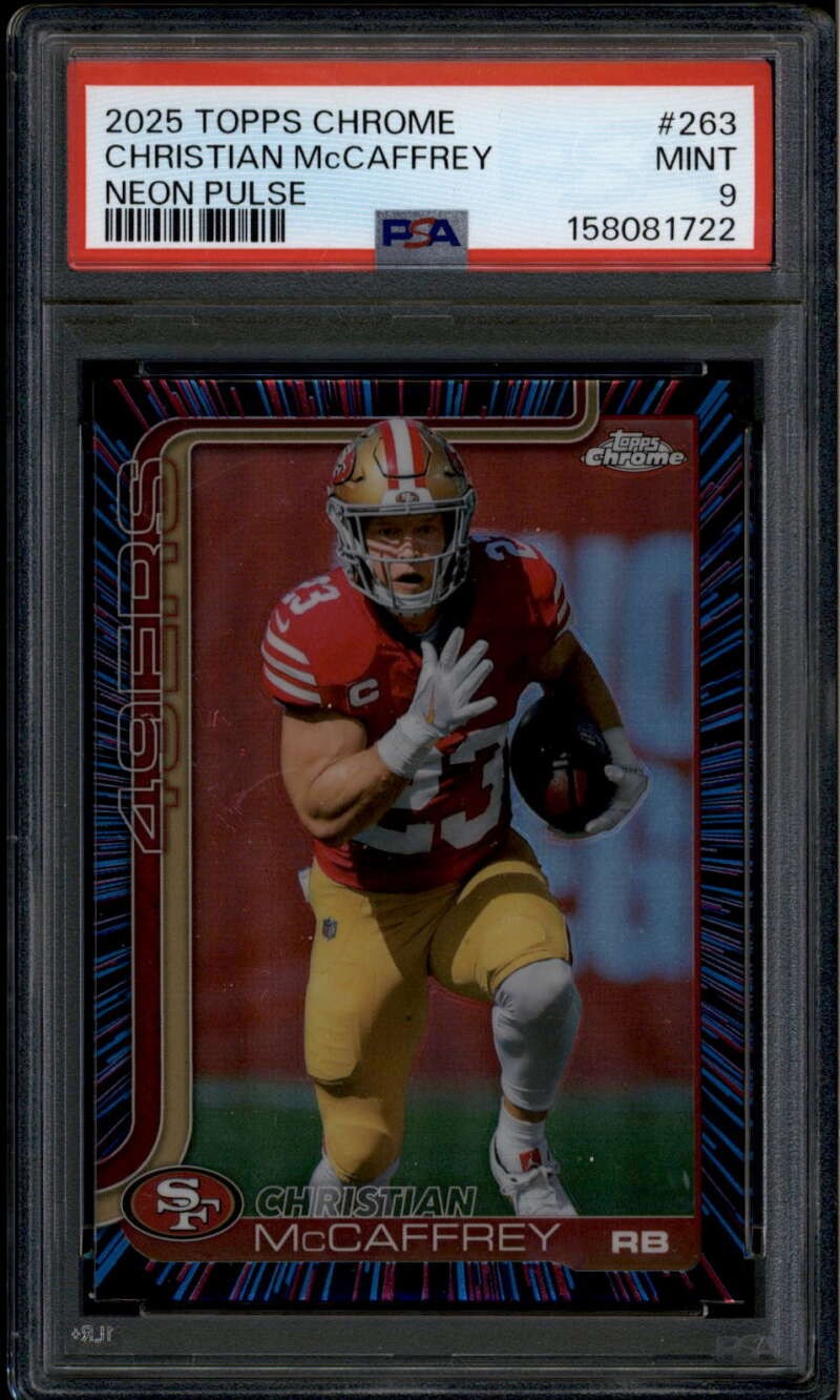 2025 Topps Chrome Neon Pulse Refractor 263 Christian McCaffrey PSA 9 MINT