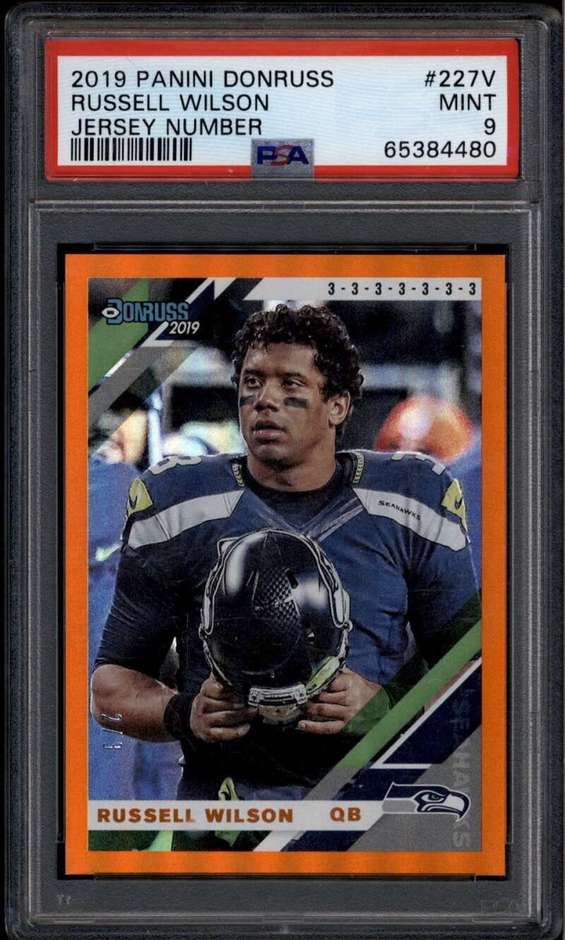 2019 Donruss Jersey Number Orange 227b Russell Wilson Variation 2/3 PSA 9 MINT