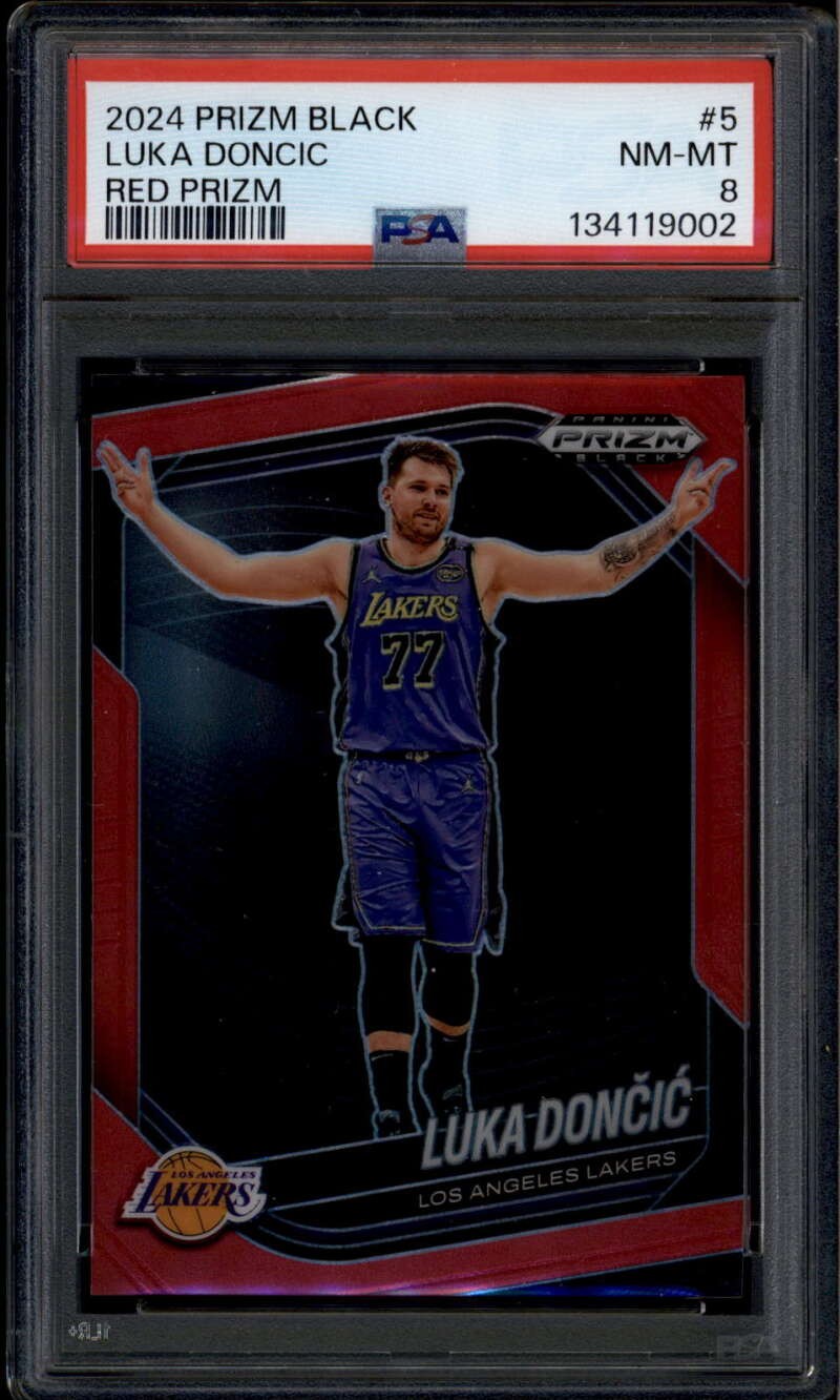 2024-25 Panini Prizm Black Prizms Red 5 Luka Doncic 253/299 PSA 8 NM-MT