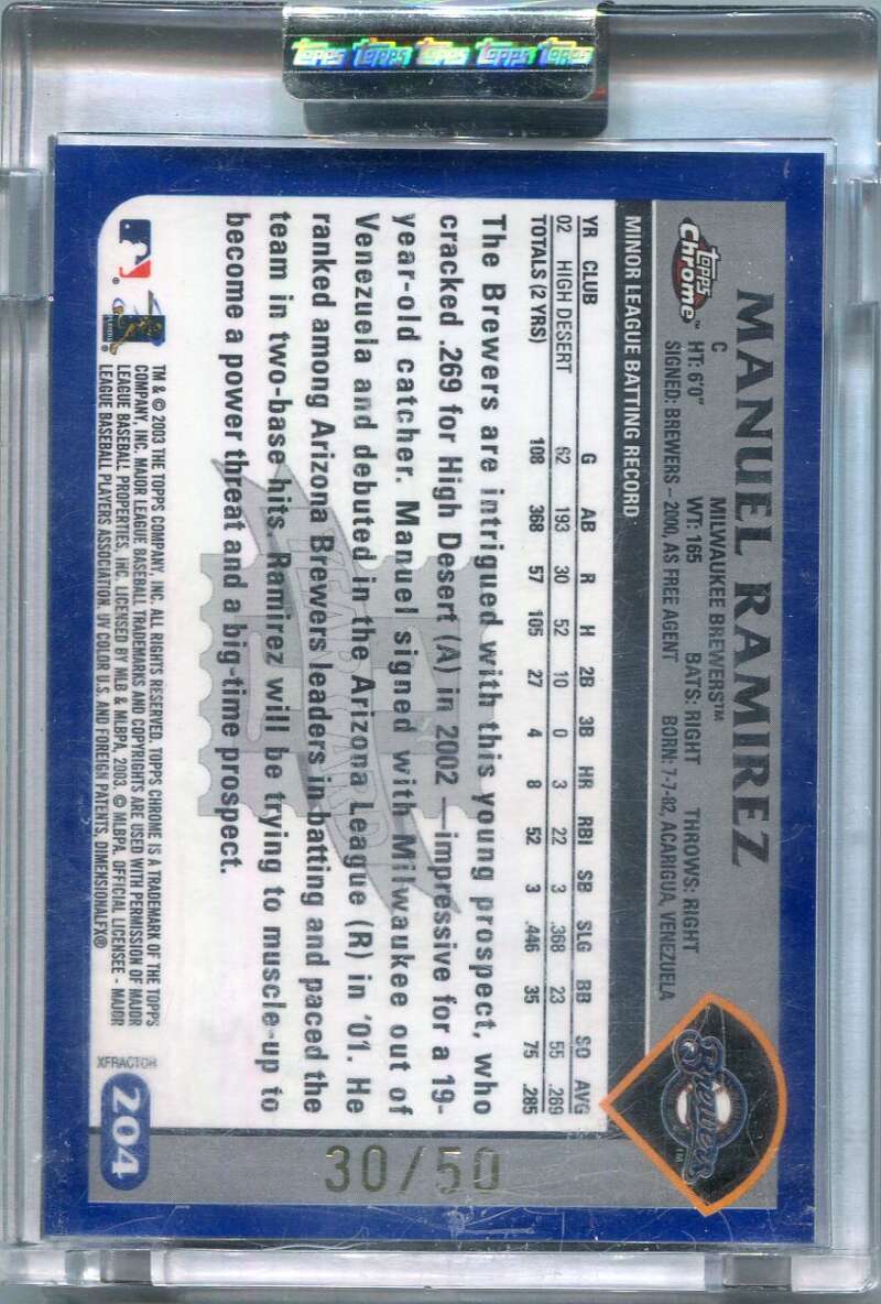 2003 Topps Chrome Uncirculated X-Fractor 204 Manuel Ramirez Rookie 30/50