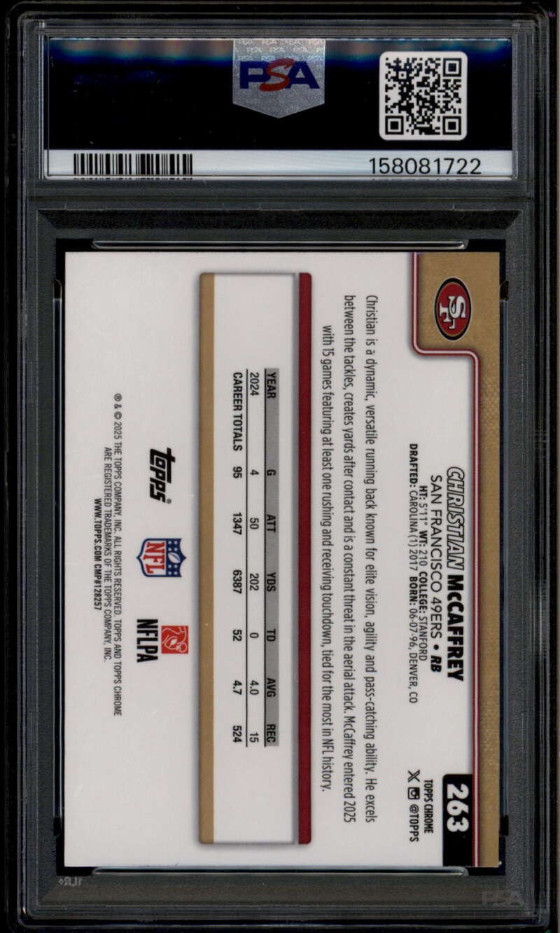 2025 Topps Chrome Neon Pulse Refractor 263 Christian McCaffrey PSA 9 MINT