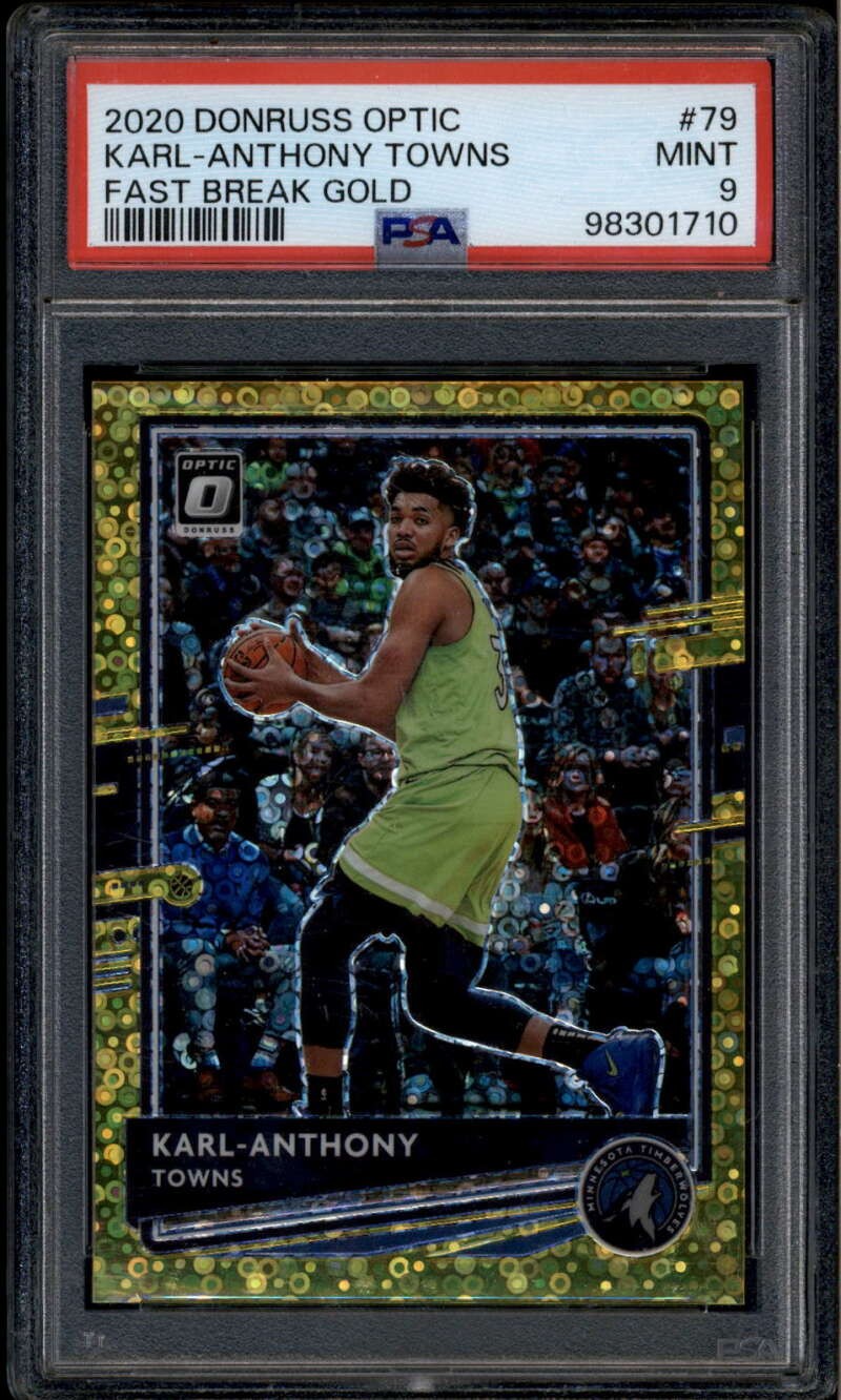 2020-21 Donruss Optic Fast Break Gold Refractor 79 Karl-Anthony Towns /10 PSA 9