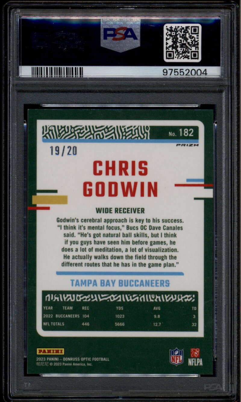 2023 Donruss Optic Lime Green Refractor 182 Chris Godwin 19/20 PSA 10 GEM MT