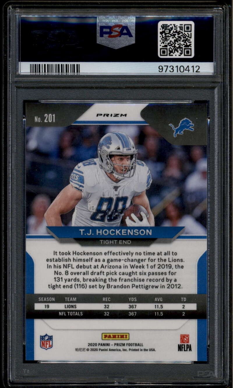 2020 Panini Prizm Prizms No Huddle Neon Green 201 T. J. Hockenson 1/5 PSA 10 GEM
