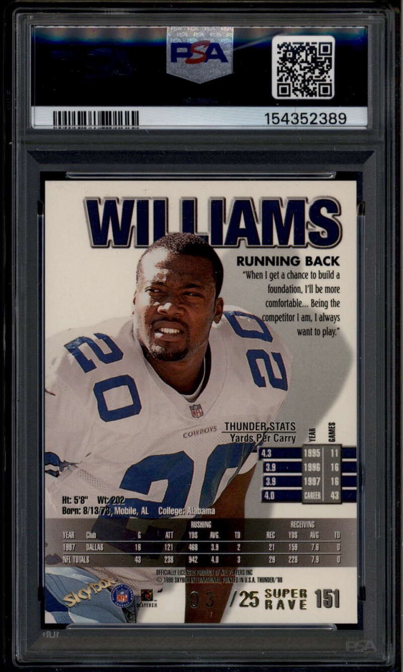 1998 SkyBox Thunder Super Rave 151 Sherman Williams 3/25 PSA 7 NM