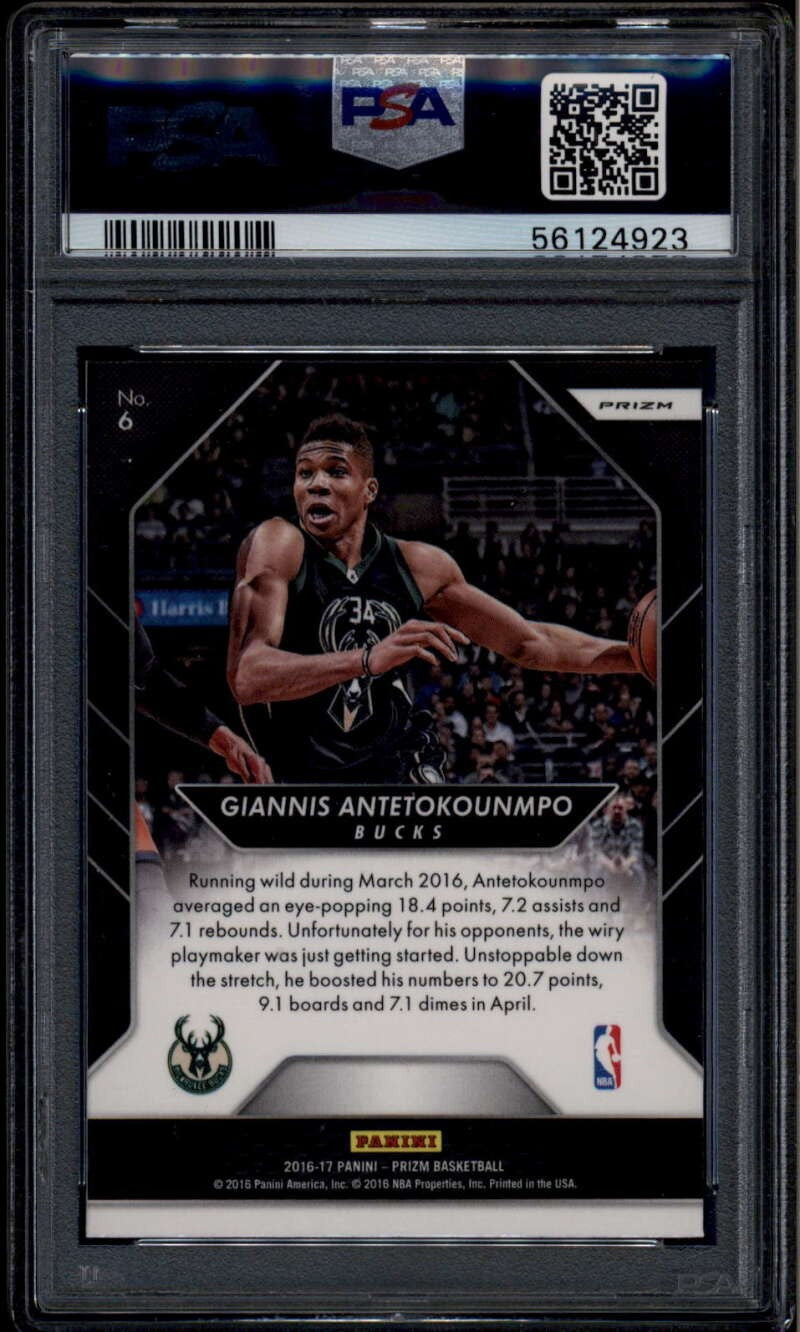 2016-17 Panini Prizm Go Hard Home Prizms Silver 6 Giannis Antetokounmpo PSA 10