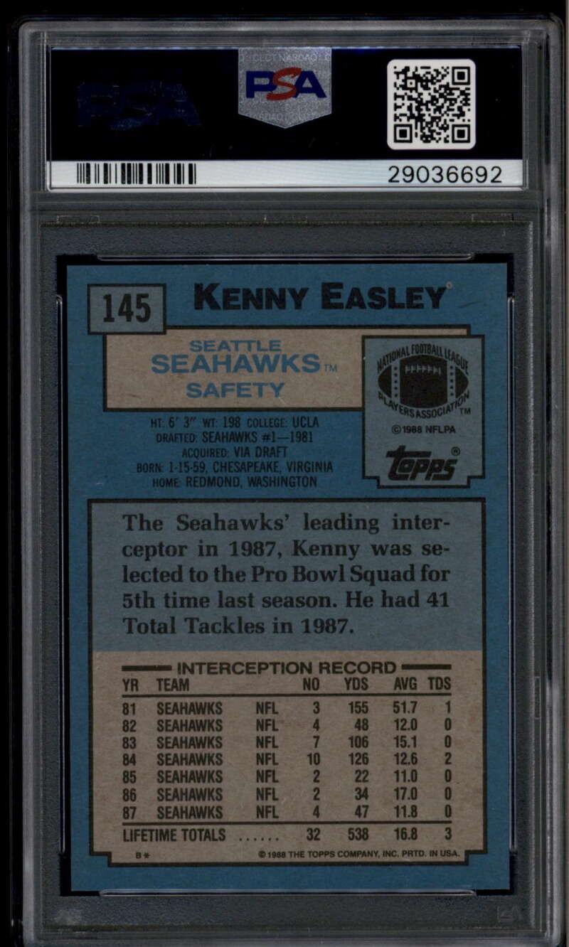 1988 Topps 145 Kenny Easley PSA 10 GEM MT