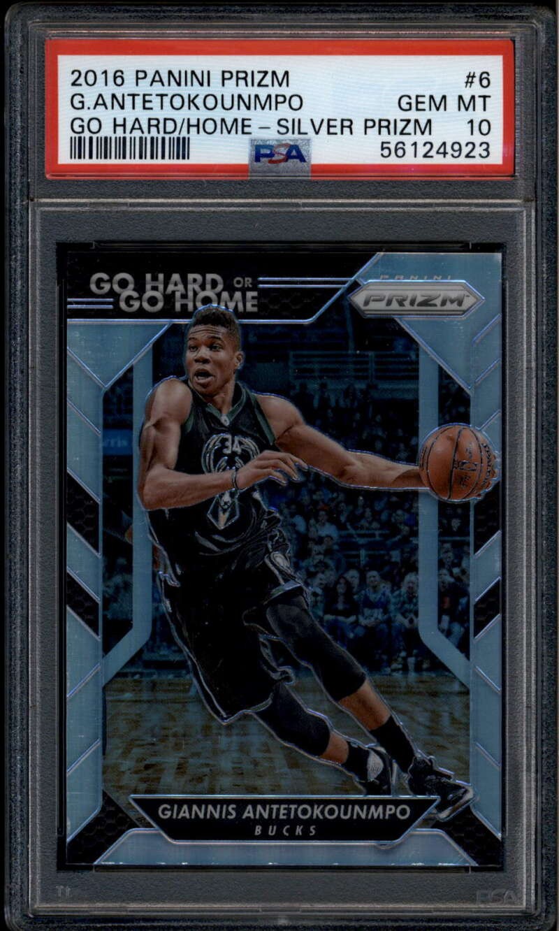 2016-17 Panini Prizm Go Hard Home Prizms Silver 6 Giannis Antetokounmpo PSA 10