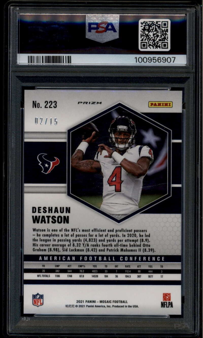 2021 Panini Mosaic Blue Fluorescent 223 Deshaun Watson AFC 2/15 PSA 10 GEM MT
