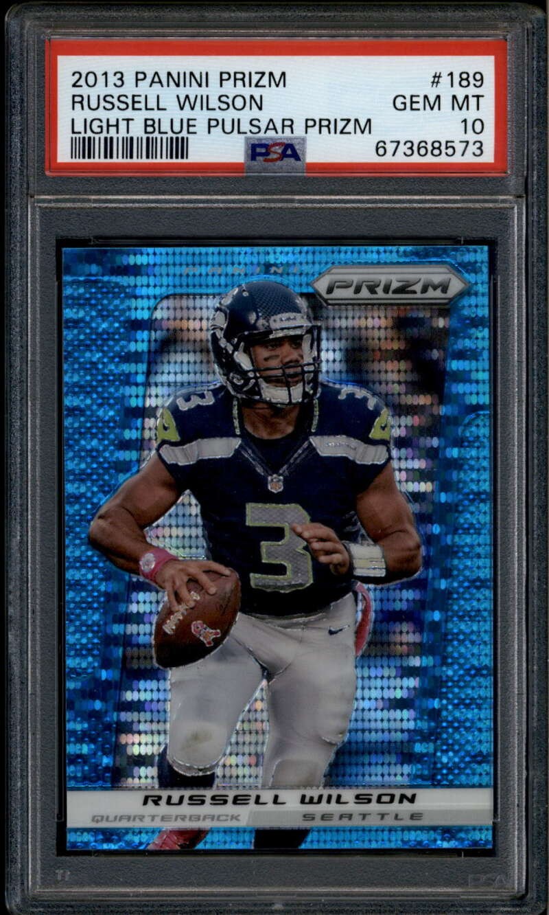 2013 Panini Prizm Prizms Light Blue Pulsar Refractor 189 Russell Wilson PSA 10