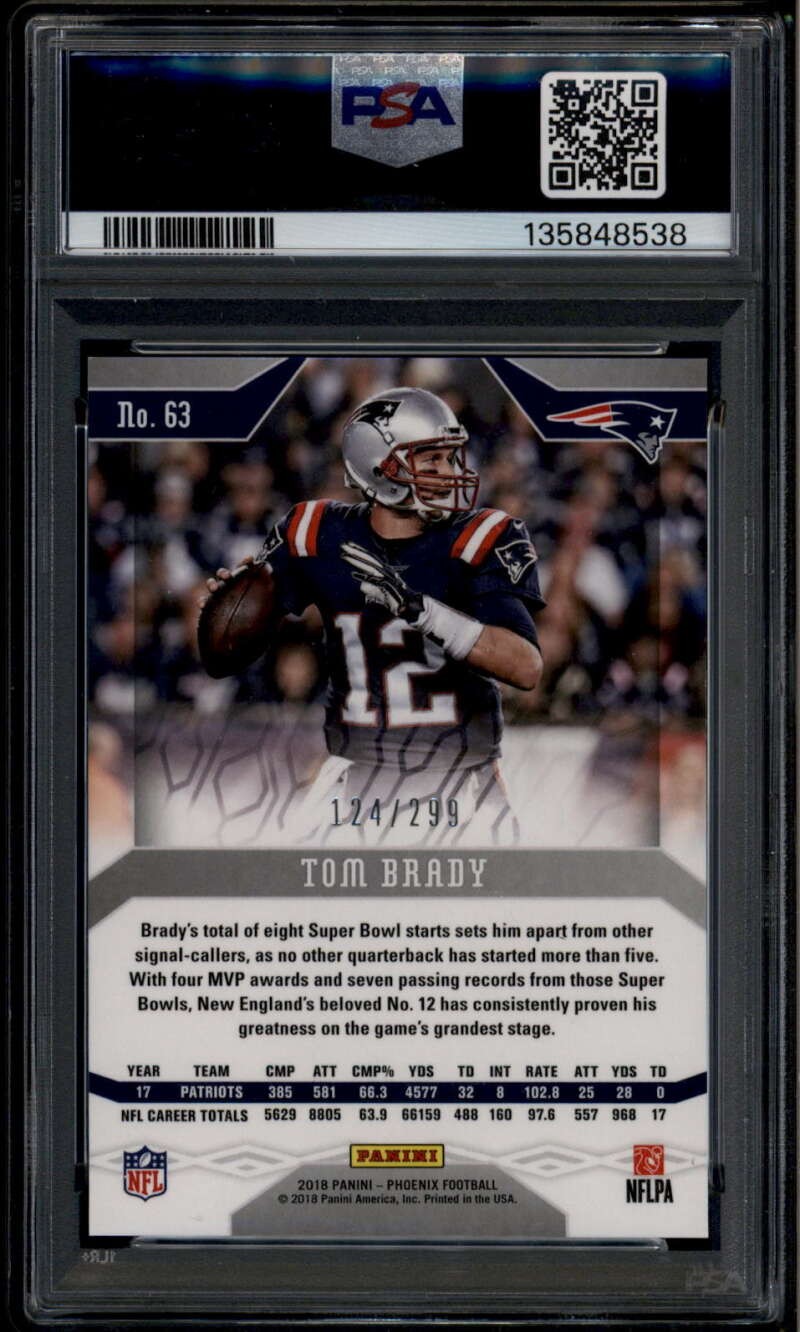 2018 Panini Phoenix Red 63 Tom Brady 124/299 PSA 9 MINT