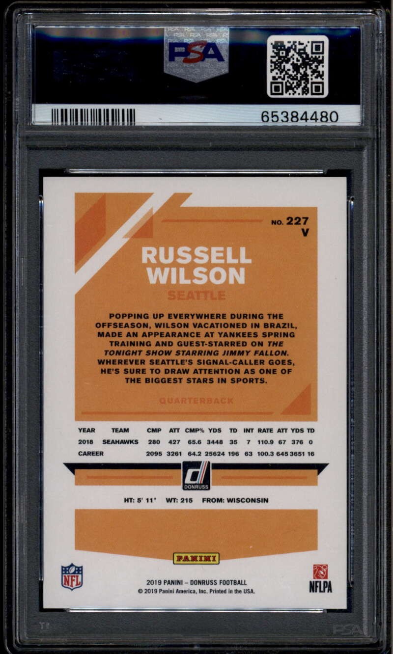 2019 Donruss Jersey Number Orange 227b Russell Wilson Variation 2/3 PSA 9 MINT