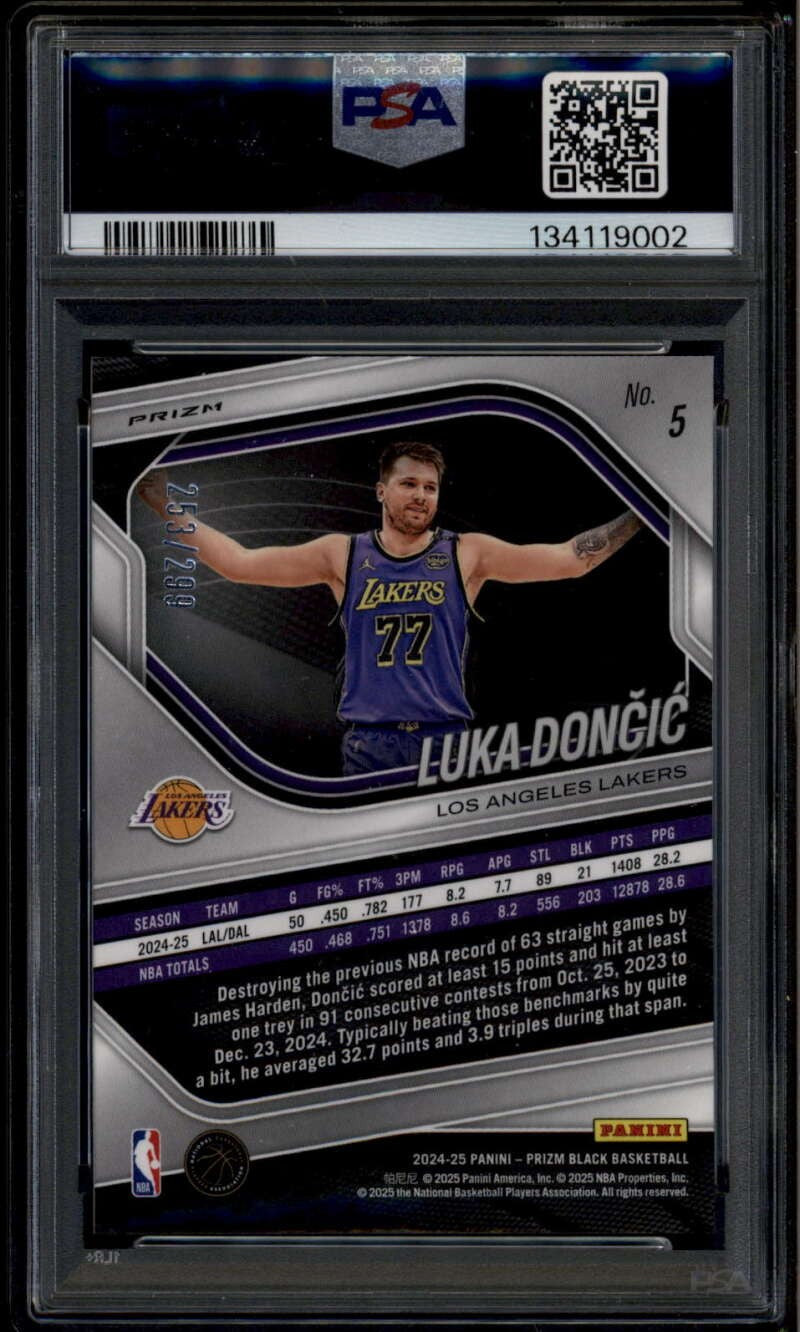 2024-25 Panini Prizm Black Prizms Red 5 Luka Doncic 253/299 PSA 8 NM-MT
