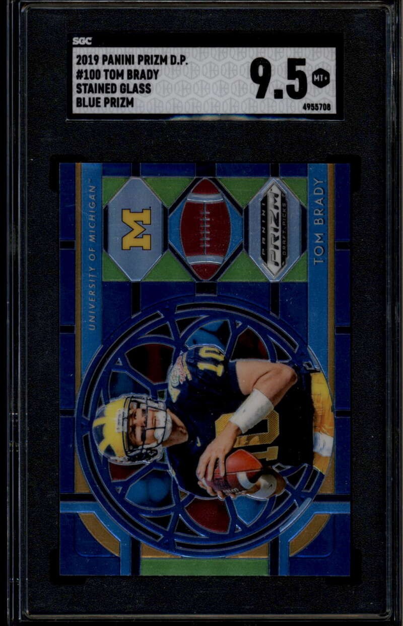2019 Panini Prizm Draft Prizms Blue 100 Tom Brady SG Stained Glass SGC 9.5 MT+